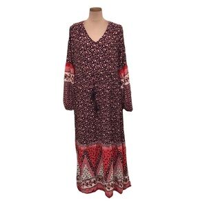 Aveology Maxi Dress Size 22 24 Dark Red Floral Print